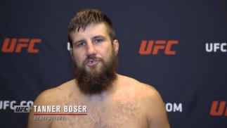 Tanner Boser reacts with UFC.com after his knockout victory over heavyweight Ovince Saint Preux at UFC Fight Night: Gane vs Volkov on June 26 2021.
