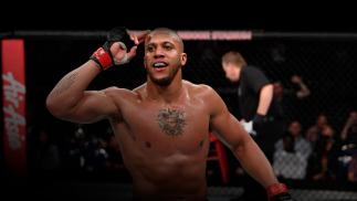 Ciryl Gane of France celebrates his submission victory over Don'Tale Mayes in their heavyweight bout during the UFC Fight Night event at Singapore Indoor Stadium on October 26, 2019 in Singapore. (Photo by Jeff Bottari/Zuffa LLC)