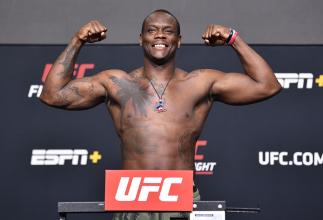 Ovince Saint Preux poses on the scale during the UFC weigh-in at UFC APEX on June 25, 2021 in Las Vegas, Nevada. (Photo by Chris Unger/Zuffa LLC)