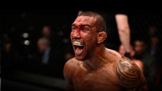 Raoni Barcelos of Brazil celebrates after his submission victory over Chris Gutierrez during The Ultimate Fighter Finale event inside The Pearl concert theater at Palms Casino Resort on November 30, 2018 in Las Vegas, Nevada. (Photo by Chris Unger/Zuffa LLC)