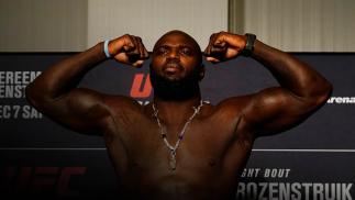 Jairzinho Rozenstruik of Suriname poses on the scale during the UFC Fight Night weigh-in on December 6, 2019 in Washington, DC. (Photo by Jeff Bottari/Zuffa LLC via Getty Images)