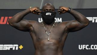 Jairzinho Rozenstruik of Suriname poses on the scale during the UFC weigh-in at UFC APEX on February 26, 2021 in Las Vegas, Nevada. (Photo by Jeff Bottari/Zuffa LLC via Getty Images)