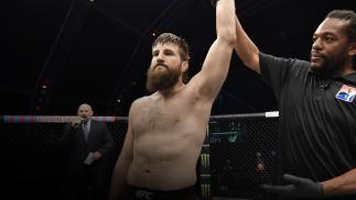Tanner Boser of Canada celebrates after his knockout victory over Raphael Pessoa of Brazil in their heavyweight fight during the UFC Fight Night event inside Flash Forum on UFC Fight Island on July 26, 2020 in Yas Island, Abu Dhabi, United Arab Emirates. (Photo by Jeff Bottari/Zuffa LLC)