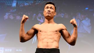 Chan Sung Jung of South Korea poses on the scale during the UFC fight night weigh-in at Sajik Arena on December 20, 2019 in Busan, South Korea. (Photo by Mike Roach/Zuffa LLC)