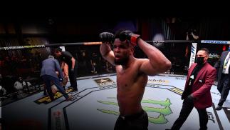 Kennedy Nzechukwu of Nigeria reacts after his victory over Carlos Ulberg of New Zealand in their light heavyweight fight during the UFC 259 event at UFC APEX on March 06, 2021 in Las Vegas, Nevada. (Photo by Jeff Bottari/Zuffa LLC)