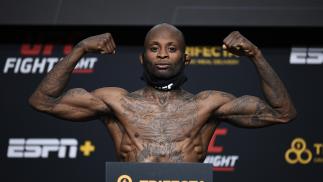Malcolm Gordon poses on the scale during the UFC weigh-in at UFC APEX on November 27, 2020 in Las Vegas, Nevada. (Photo by Chris Unger/Zuffa LLC)