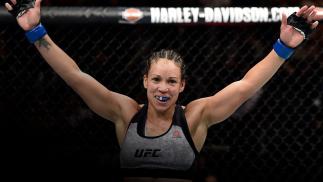 Marion Reneau celebrates after her submission victory over Sara McMann in their women's bantamweight bout during the UFC Fight Night event at Amway Center on February 24, 2018 in Orlando, Florida. (Photo by Jeff Bottari/Zuffa LLC)