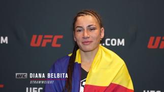 Diana Belbita reacts with UFC.com after her unanimous decision victory over strawweight Hannah Goldy at UFC Fight Night: Sandhagen vs Dillashaw on July 24 2021.