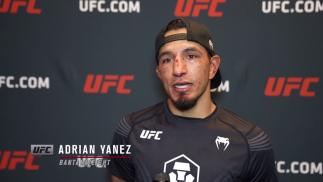 Adrian Yanez reacts with UFC.com after his TKO victory over bantamweight Randy Costa at UFC Fight Night: Sandhagen vs Dillashaw on July 24 2021.