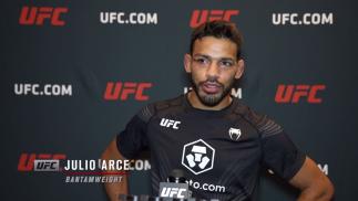 Julio Arce reacts with UFC.com after his TKO victory over bantamweight Andre Ewell at UFC Fight Night: Sandhagen vs Dillashaw on July 24 2021.