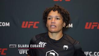 Sijara Eubanks reacts with UFC.com after her TKO victory over flyweight Elise Reed at UFC Fight Night: Sandhagen vs Dillashaw on July 24 2021.