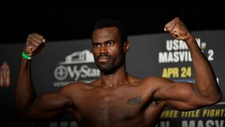 Uriah Hall of Jamaica poses on the scale during the official UFC 261 weigh-in at Omni Jacksonville Hotel on April 23, 2021 in Jacksonville, Florida. (Photo by Chris Unger/Zuffa LLC)