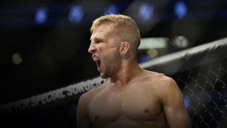 TJ Dillashaw reacts after defeating Cody Garbrandt in their UFC bantamweight championship bout during the UFC 217 event at Madison Square Garden on November 4, 2017 in New York City. (Photo by Jeff Bottari/Zuffa LLC)