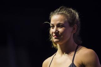 Miesha Tate stands on the scale during the UFC 200 weigh-ins at T-Mobile Arena on July 8, 2016 in Las Vegas, Nevada. (Photo by Cooper Neill/Zuffa LLC)