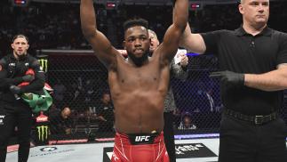 Manel Kape of Angola reacts after defeating Ode' Osbourne in their flyweight bout during the UFC 265 event at Toyota Center on August 07 2021 in Houston Texas. (Photo by Josh Hedges/Zuffa LLC)