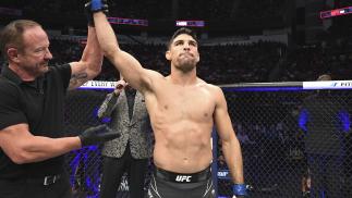 Vicente Luque of Brazil reacts after defeating Michael Chiesa via submission in their welterweight bout during the UFC 265 event at Toyota Center on August 07 2021 in Houston Texas. (Photo by Josh Hedges/Zuffa LLC)