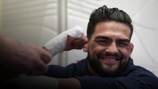Kelvin Gastelum has his hands wrapped prior to his fight during the UFC Fight Night event inside Flash Forum on UFC Fight Island on July 19, 2020 in Yas Island, Abu Dhabi, United Arab Emirates. (Photo by Mike Roach/Zuffa LLC via Getty Images)