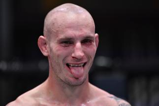 Sasha Palatnikov celebrates his TKO victory over Louis Cosce in their welterweight bout during the UFC 255 event at UFC APEX on November 21, 2020 in Las Vegas, Nevada. (Photo by Jeff Bottari/Zuffa LLC)