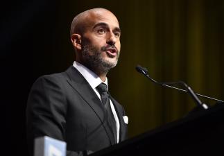 Jon Anik hosts the UFC Hall of Fame Class of 2020 Induction Ceremony at Park Theater at Park MGM on September 23 2021 in Las Vegas NV (Photo by Chris Unger/Zuffa LLC)