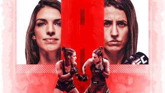 Mackenzie Dern and Marina Rodriguez facing off on a red background