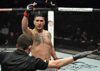 Ike Villanueva reacts after his knockout victory over Vinicius Moreira of Brazil during the UFC Fight Night event at Etihad Arena on UFC Fight Island on January 20, 2021 in Abu Dhabi, United Arab Emirates. (Photo by Jeff Bottari/Zuffa LLC)