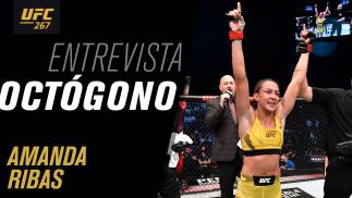 Arte da entrevista de Octógono com imagem de Amanda Ribas comemorando no UFC 267