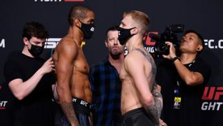 Encarada entre Alan Nuguette e Mason Jones na pesagem do UFC Vegas 28