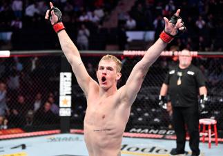 Ian Garry of Ireland reacts after his knockout over Jordan Williams in their welterweight fight during the UFC 268 event at Madison Square Garden on November 06 2021 in New York City. (Photo by Jeff Bottari/Zuffa LLC)