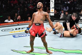 Bobby Green reacts after his knockout victory over Al Iaquinta in their lightweight fight during the UFC 268 event at Madison Square Garden on November 06 2021 in New York City. (Photo by Jeff Bottari/Zuffa LLC)