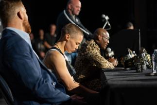 Justin Gaethje, Rose Namajunas & Kamaru Usman at the UFC 268 pre-fight press conference
