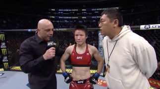 Joe Rogan talkings to Zhang Weili after UFC 268: Usman vs Covington 2