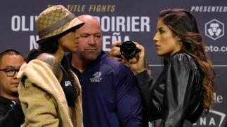 Encarada entre Amanda Nunes e Julianna Peña na coletiva de imprensa do UFC 269