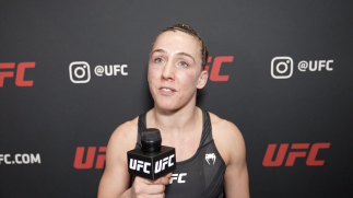 Vanessa Demopoulos reacts to her submission victory at UFC 270: Ngannou vs Gane