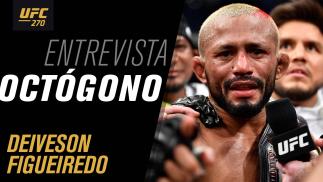 Cartela com o texto Entrevista Octógono Deiveson Figueiredo e foto do atleta no UFC 270