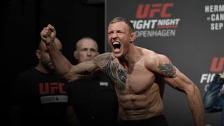 Jack Hermansson of Sweden walks on stage during the UFC Fight Night weigh-in at Royal Arena on September 27, 2019 in Copenhagen, Denmark. (Photo by Jeff Bottari/Zuffa LLC)