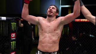 Armen Petrosyan talks with the Michael Bisping after his win over Gregory Rodrigues at UFC Fight Night: Makhachev vs Green