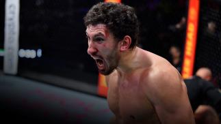 Armen Petrosyan reacts after his knockout victory over Kaloyan Kolev in a light heavyweight fight during Dana White's Contender Series season five, week eight at UFC APEX on October 19, 2021 in Las Vegas, Nevada. (Photo by Chris Unger/Zuffa LLC)