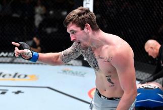 Brendan Allen reacts after his submission victory over Sam Alvey in their light heavyweight fight during the UFC Fight Night event at UFC APEX on February 05, 2022 in Las Vegas, Nevada. (Photo by Chris Unger/Zuffa LLC)