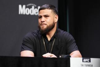 Tai Tuivasa of Australia interacts with media during the UFC 271 press conference at George R. Brown Convention Center on February 10, 2022 in Houston, Texas. (Photo by Josh Hedges/Zuffa LLC)
