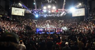 A general view of the Octagon with a sold out crowd of fans during the UFC 261 event at VyStar Veterans Memorial Arena on April 24, 2021 in Jacksonville, Florida. (Photo by Chris Unger/Zuffa LLC)