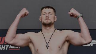 Alexander Volkov of Russia poses on the scale during the UFC weigh-in at UFC APEX on June 25, 2021 in Las Vegas, Nevada. (Photo by Chris Unger/Zuffa LLC)