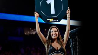 UFC Octagon Girl Luciana Andrade introduces a round during the UFC Fight Night at Barclaycard Arena on July 22, 2018 in Hamburg, Germany. (Photo by Jeff Bottari/Zuffa LLC)