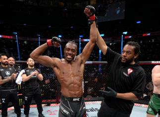Jalin Turner reacts after his victory over Jamie Mullarkey of Australia in their lightweight fight during the UFC 272 event on March 05, 2022 in Las Vegas, Nevada. (Photo by Jeff Bottari/Zuffa LLC)
