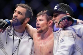 Bryce Mitchell reacts after the conclusion of his featherweight fight against Edson Barboza during the UFC 272 event on March 05, 2022 in Las Vegas, Nevada. (Photo by Chris Unger/Zuffa LLC)