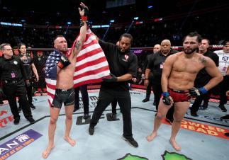 Colby Covington reacts after his unanimous-decision victory over Jorge Masvidal in their welterweight fight during the UFC 272 event on March 05, 2022 in Las Vegas, Nevada. (Photo by Jeff Bottari/Zuffa LLC)