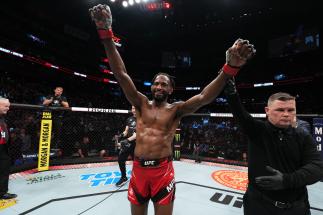 Neil Magny celebrates his victory over Max Griffin in a welterweight fight during the UFC Fight Night event at Nationwide Arena on March 26, 2022 in Columbus, Ohio. (Photo by Josh Hedges/Zuffa LLC)