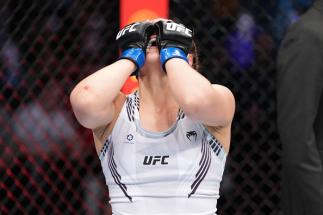 Alexa Grasso of Mexico celebrates her submission victory over Joanne Wood of Scotland in a flyweight fight during the UFC Fight Night event at Nationwide Arena on March 26, 2022 in Columbus, Ohio. (Photo by Josh Hedges/Zuffa LLC)