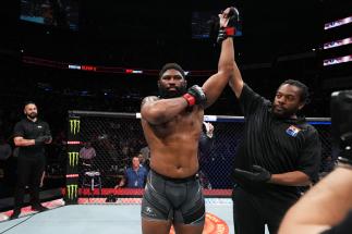Curtis Blaydes celebrates his victory over Chris Daukaus in a heavyweight fight during the UFC Fight Night event at Nationwide Arena on March 26, 2022 in Columbus, Ohio. (Photo by Josh Hedges/Zuffa LLC)