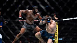 Curtis Blaydes punches Chris Daukaus at UFC Columbus on March, 26 2022. (Photo by Nolan Walker/Zuffa LLC)