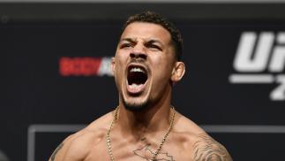 Drakkar Klose poses on the scale during the UFC 248 weigh-in at T-Mobile Arena on March 06, 2020 in Las Vegas, Nevada. (Photo by Jeff Bottari/Zuffa LLC)